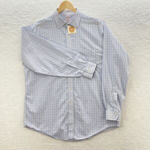 Brooks Brothers Shirt Men 's 16.5 -35  Blue Plaid Non Iron Long Sleeve Button Up